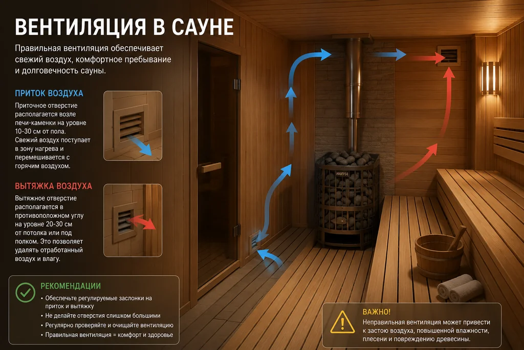 Как правильно рассчитать вентиляцию в сауне